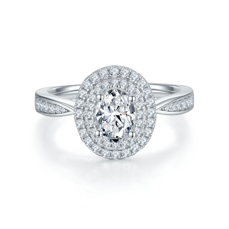 豪镶蛋形S925银镀白金MoissaniteWomen's Ring1.0ctD级